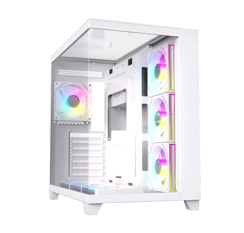 Acegeek Horizon White Type C ATX Case, 7x RGB 120mm Fans, Dual Side Tempered Glass, 3x HDD Slots, Motherboard Supports Upto ATX, GPU Max Upto 410mm, White